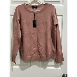 Cable & Gauge Heart Embossed Knit Sweater Pullover Casual Top Medium